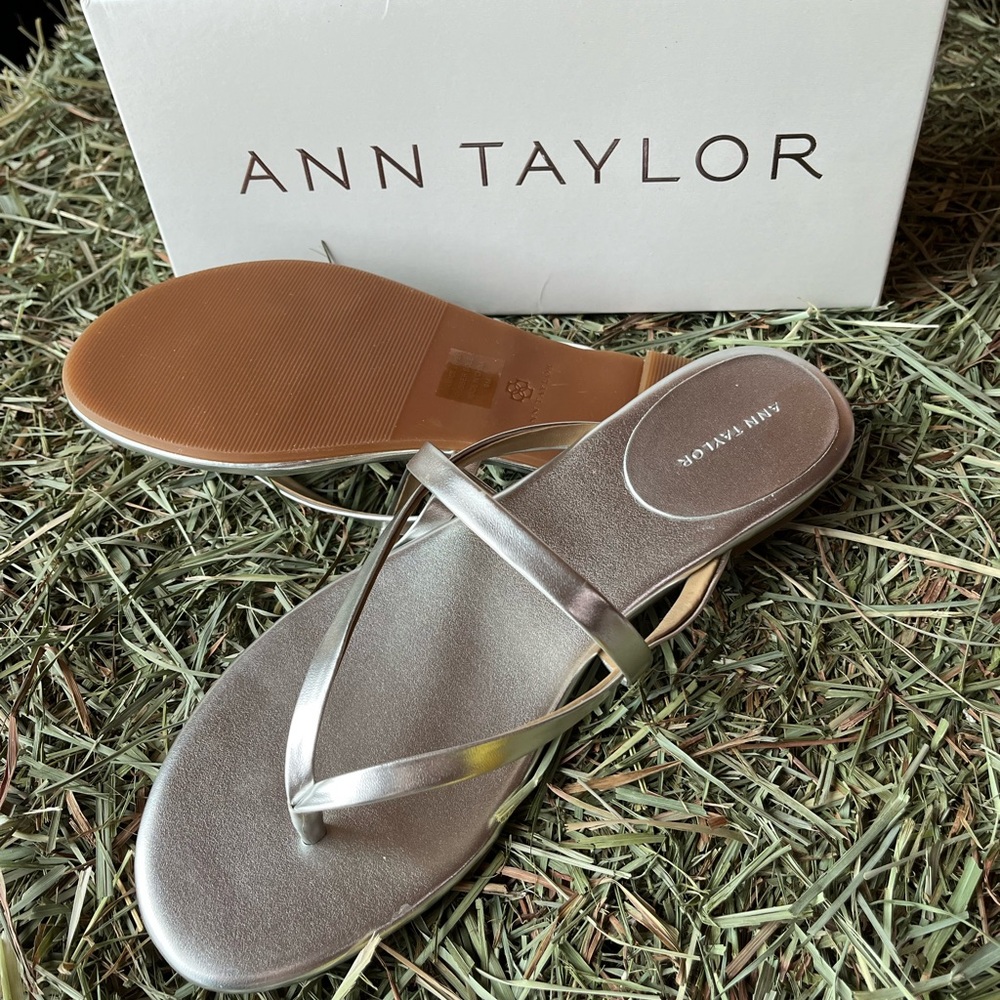Ann Taylor flat sandals, NWT, size 9, silver.